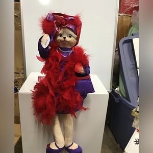 NWT 26 1/2” cat red hat red boa purple dress shelf sitter